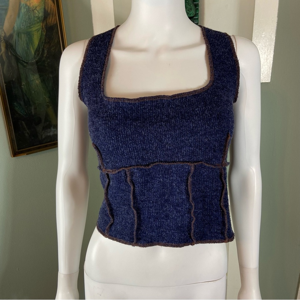Kittenish Navy Blue Knit Sweater Crop Top Backless Tie Tank XL XLarge Halter